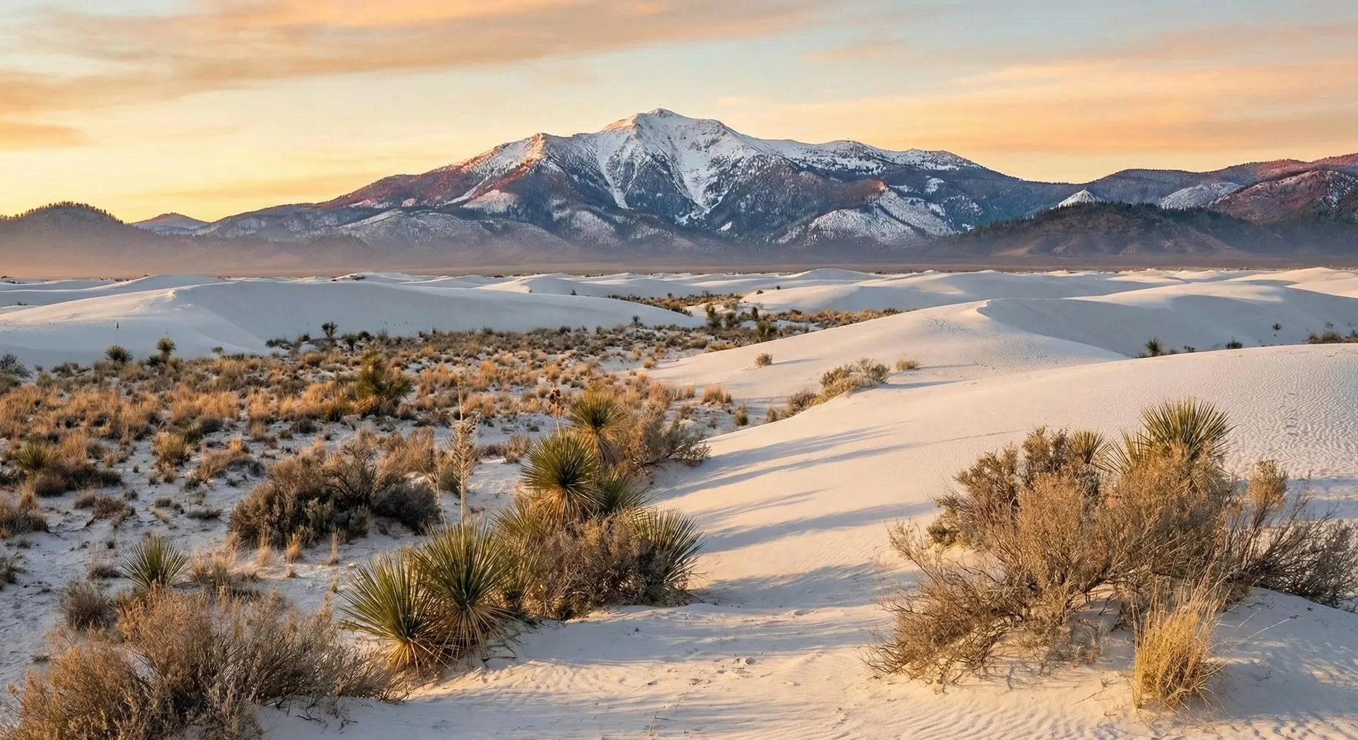 Polished black granite headstone with desert landscape and Sacramento Mountains at sunset in Southern New Mexico